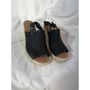 TOMS Women's Monica Slingback Wedge Sandals in Black Oxford Canvas